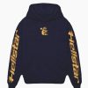 Stylish Navy Blue Hoodie with Gold Text and Logo